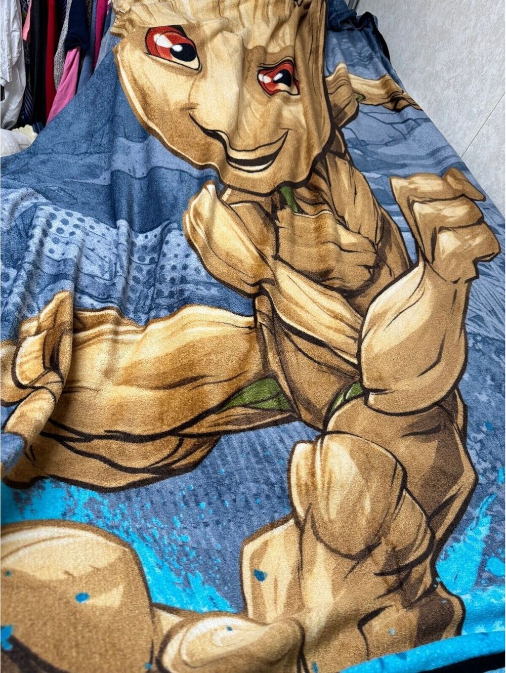 Marvel Groot Guardians of the Galaxy Character Throw Blanket Blue Brown